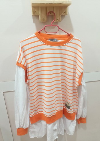 Turuncu Çizgili Kadın Uzun Kollu Gömlek - Görsel 2