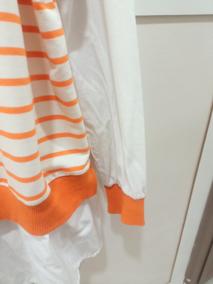 Turuncu Çizgili Kadın Uzun Kollu Gömlek - Görsel 5