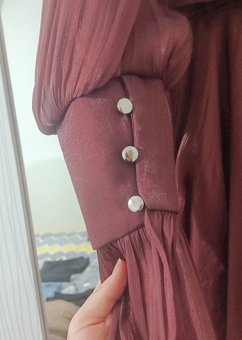 Bordo Uzun Kollu Salaş Uzun Elbise (abiye) - Görsel 7