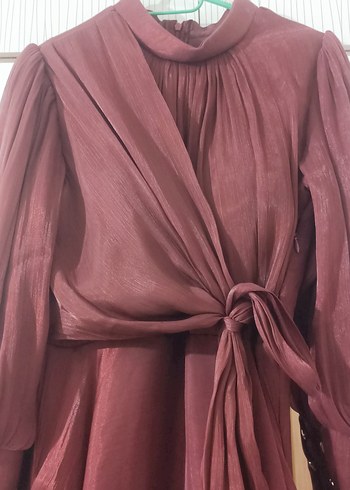 Bordo Uzun Kollu Salaş Uzun Elbise (abiye) - Görsel 8