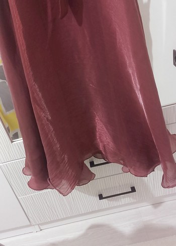 Bordo Uzun Kollu Salaş Uzun Elbise (abiye) - Görsel 6