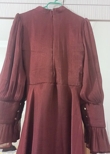 Bordo Uzun Kollu Salaş Uzun Elbise (abiye) - Görsel 5