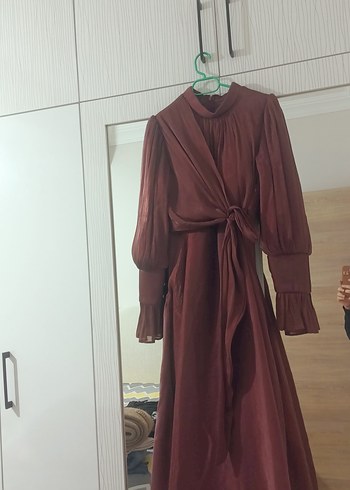 Bordo Uzun Kollu Salaş Uzun Elbise (abiye) - Görsel 3