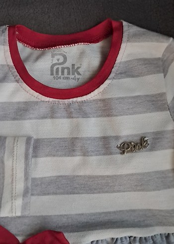 Diğer Kız Çocuk Gri Baskılı Elbise Fiyonk Detaylı