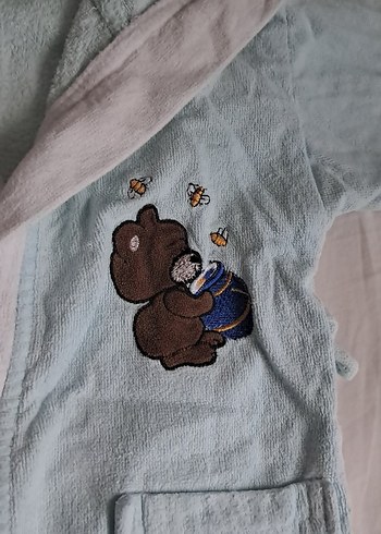 Kapüşonlu Erkek Çocuk Bornoz - Mavi Gri - Görsel 3