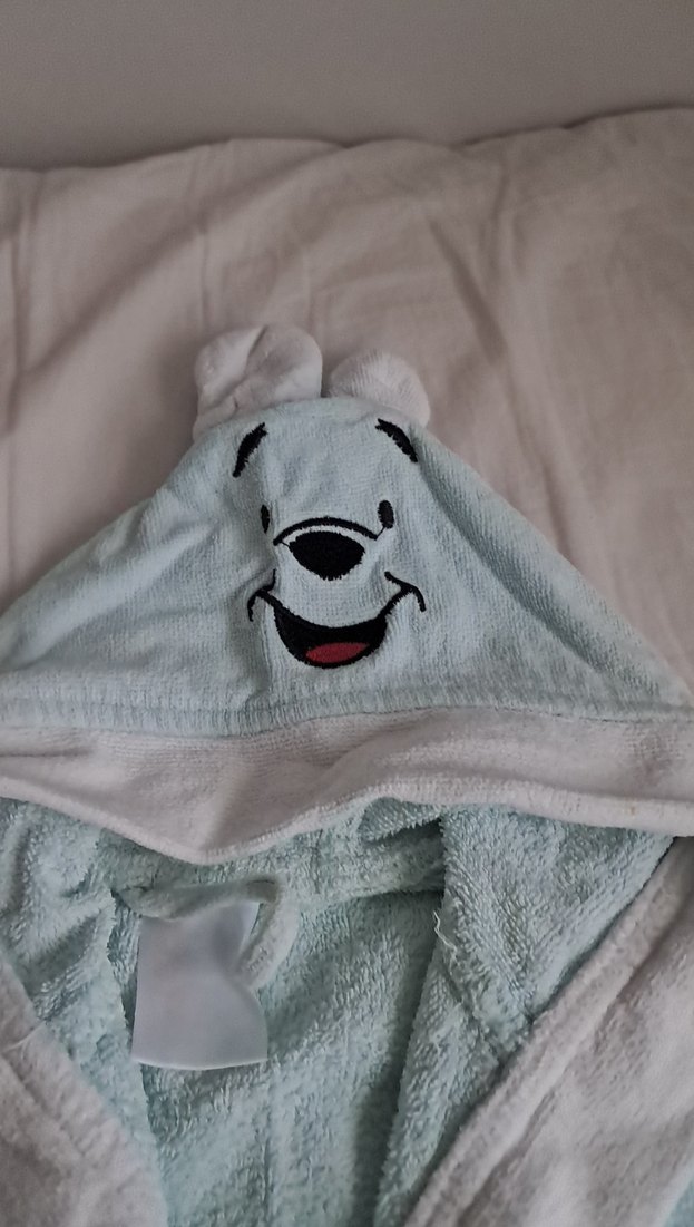 Kapüşonlu Erkek Çocuk Bornoz - Mavi Gri - Görsel 4