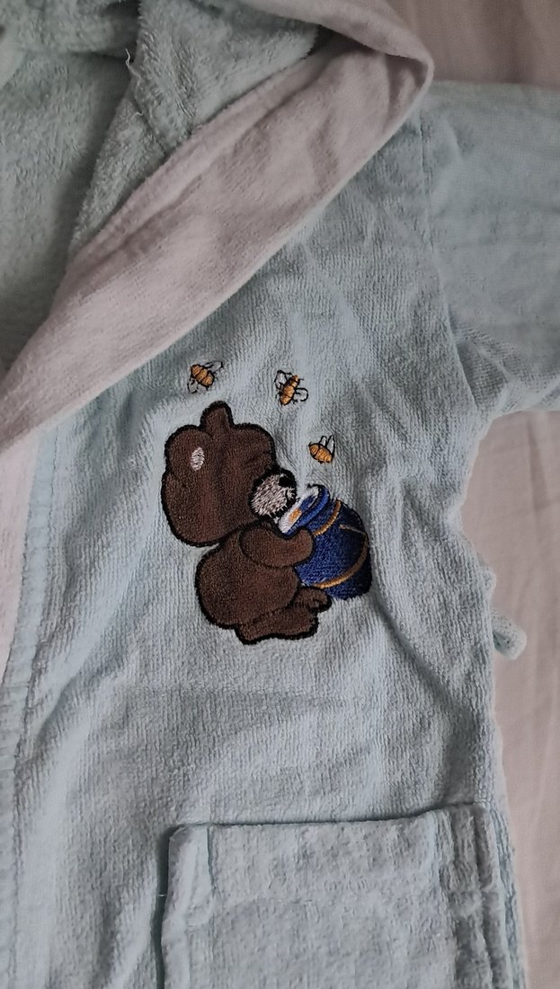 Kapüşonlu Erkek Çocuk Bornoz - Mavi Gri - Görsel 3