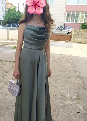 36 Beden yeşil Renk Drapeli Uzun Kadın Abiye Elbise