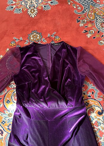 Mor Uzun Kollu Drapeli Kadın Tulum - Görsel 2