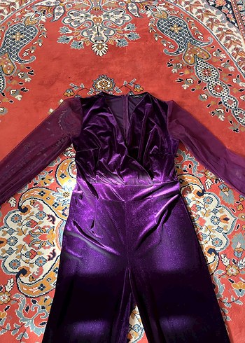 Mor Uzun Kollu Drapeli Kadın Tulum - Görsel 3