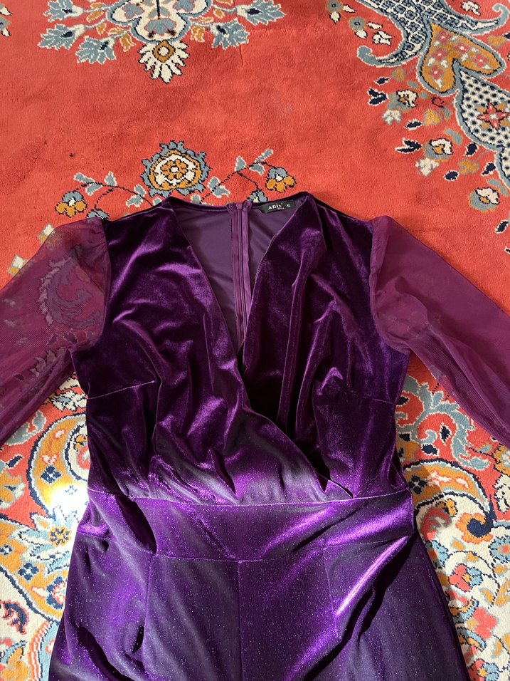 Mor Uzun Kollu Drapeli Kadın Tulum - Görsel 2