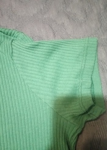 xl Beden Yeşil Keten Kısa Kollu crop gömlek