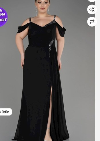 Siyah V Yakalı Uzun İşlemeli Abiye Elbise