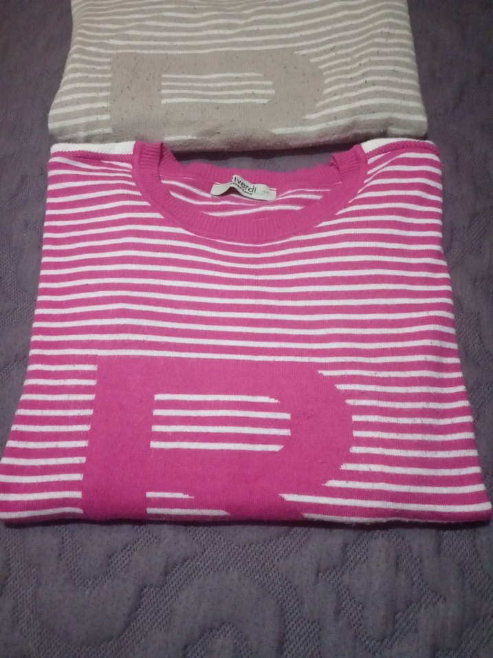 Çizgili, Uzun Kollu, Salaş Kadın Kazak - Görsel 3