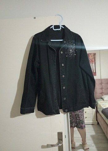 Zara Taşlı düğmeli Antrasit rengi Midi Denim Ceket