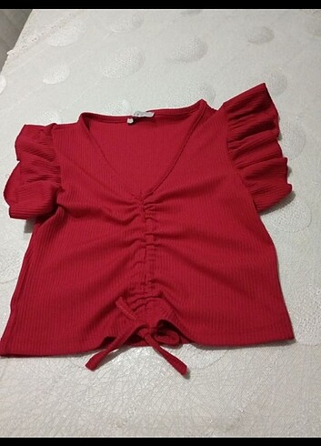 Vayro kırmızı büzgülü bluz
