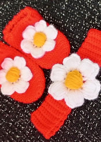 Kız Çocukları İçin Kırmızı Nakışlı bandana ve patik seti - Görsel 2