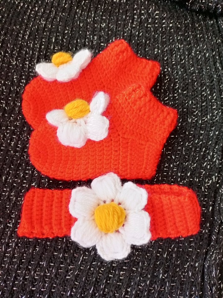 Kız Çocukları İçin Kırmızı Nakışlı bandana ve patik seti - Görsel 3