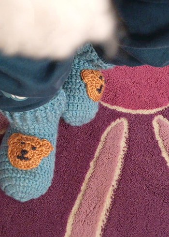 Mavi Örgü Erkek Bebek Patik - Görsel 3