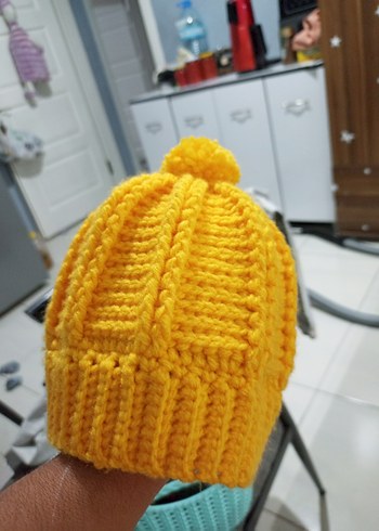 Sarı cocuk Örgü Bere Ponponlu - Görsel 3