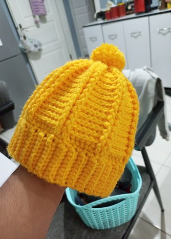 Sarı cocuk Örgü Bere Ponponlu - Görsel 2