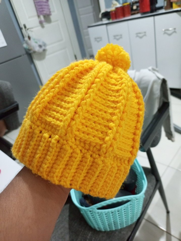 Sarı cocuk Örgü Bere Ponponlu - Görsel 2