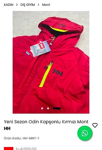 xl Beden Helly Hansen kapşonlu kırmızı mont