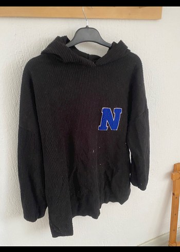 Siyah Örgü Kadın Sweatshirt Kapüşonlu