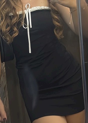 Siyah Straplez Mini Elbise