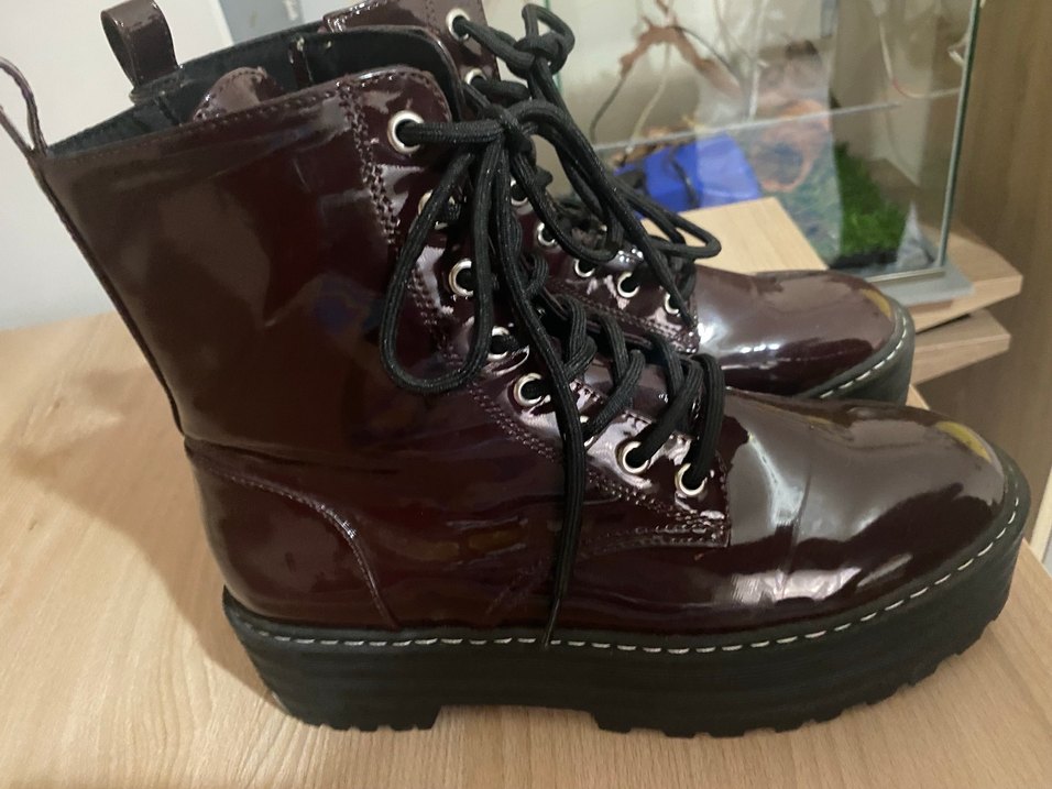 Bordo Rugan Bağcıklı Gotik Kadın Botları - Görsel 2