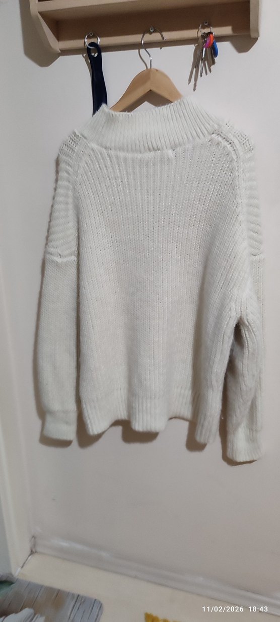 Beyaz Yüksek Yakalı Örgü Kadın Kazak 38 ve 40 de olur - Görsel 5