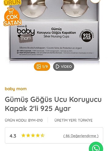  Beden EBEBEK MARKA GÜMÜŞ GÖĞÜS KAPAĞI