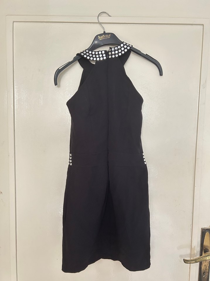 Siyah Taşlı kısa Abiye Elbise - Görsel 4