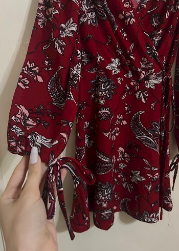 Bordo Uzun Kollu Bohem Elbise - Görsel 3