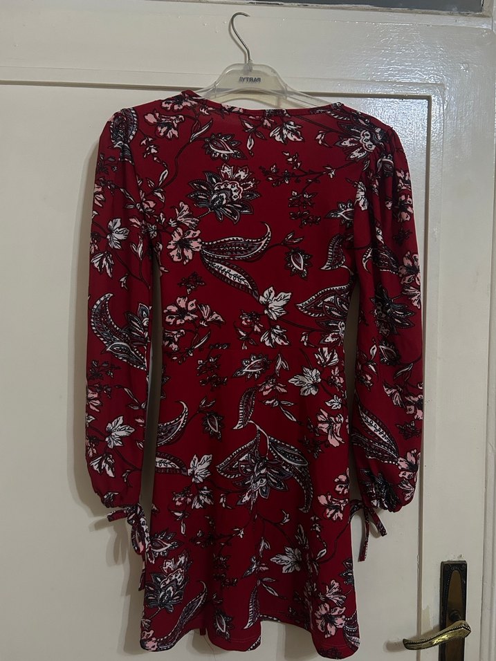 Bordo Uzun Kollu Bohem Elbise - Görsel 4