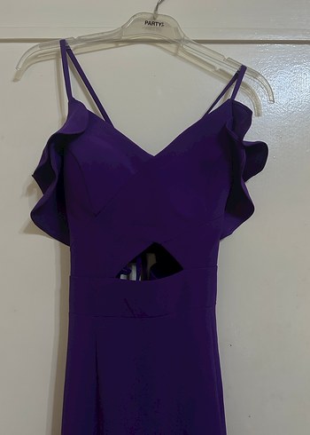 Mor V Yakalı Uzun Abiye Elbise - Görsel 3