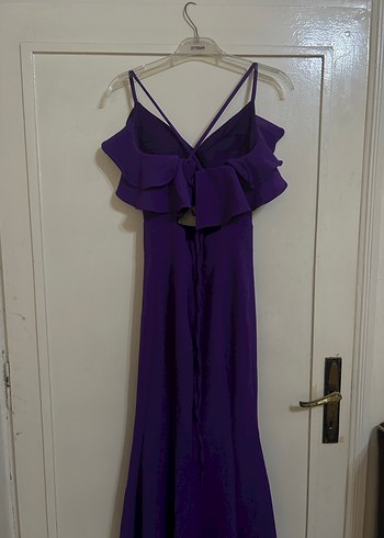 Mor V Yakalı Uzun Abiye Elbise - Görsel 4