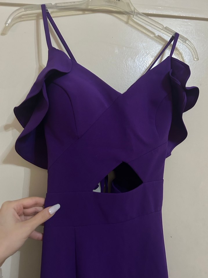 Mor V Yakalı Uzun Abiye Elbise - Görsel 2