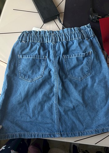 Mavi Bel Detaylı Midi Denim Etek - Görsel 4