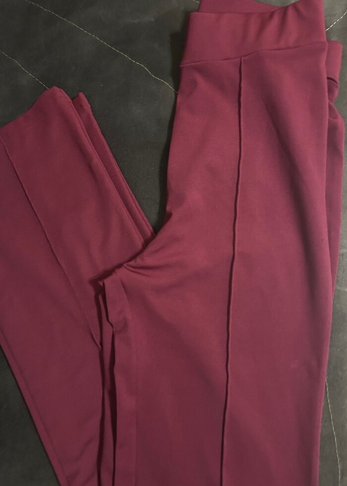 Bordo çizgili pantolon - Görsel 2