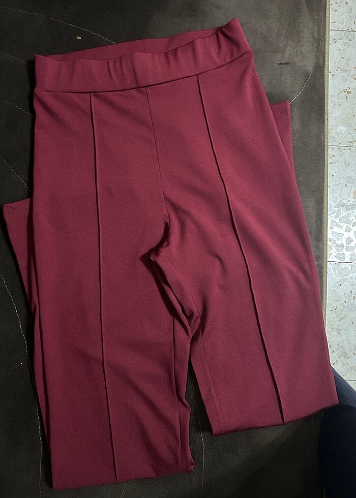 Bordo çizgili pantolon - Görsel 3