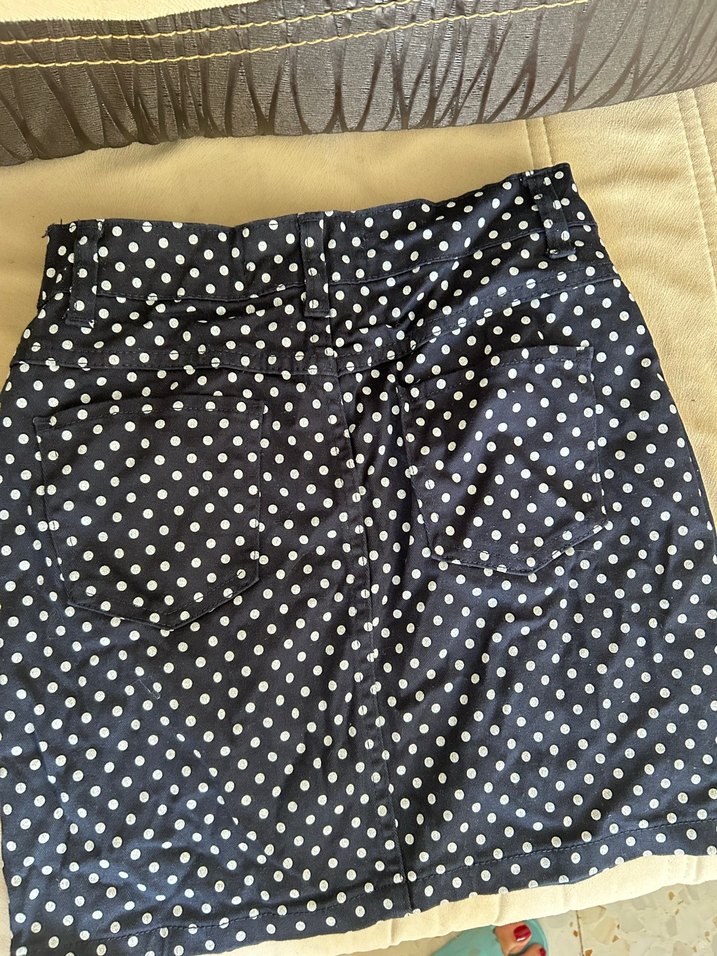 Lacivert Puantiyeli Düğmeli Mini Kot Etek - Görsel 4