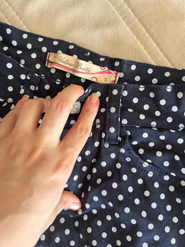 Lacivert Puantiyeli Düğmeli Mini Kot Etek - Görsel 2