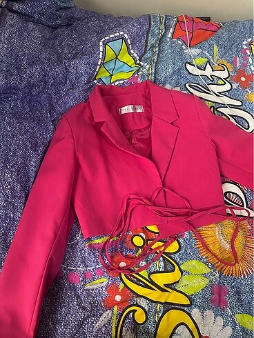 Crop blazer ceket belden bağlamalı