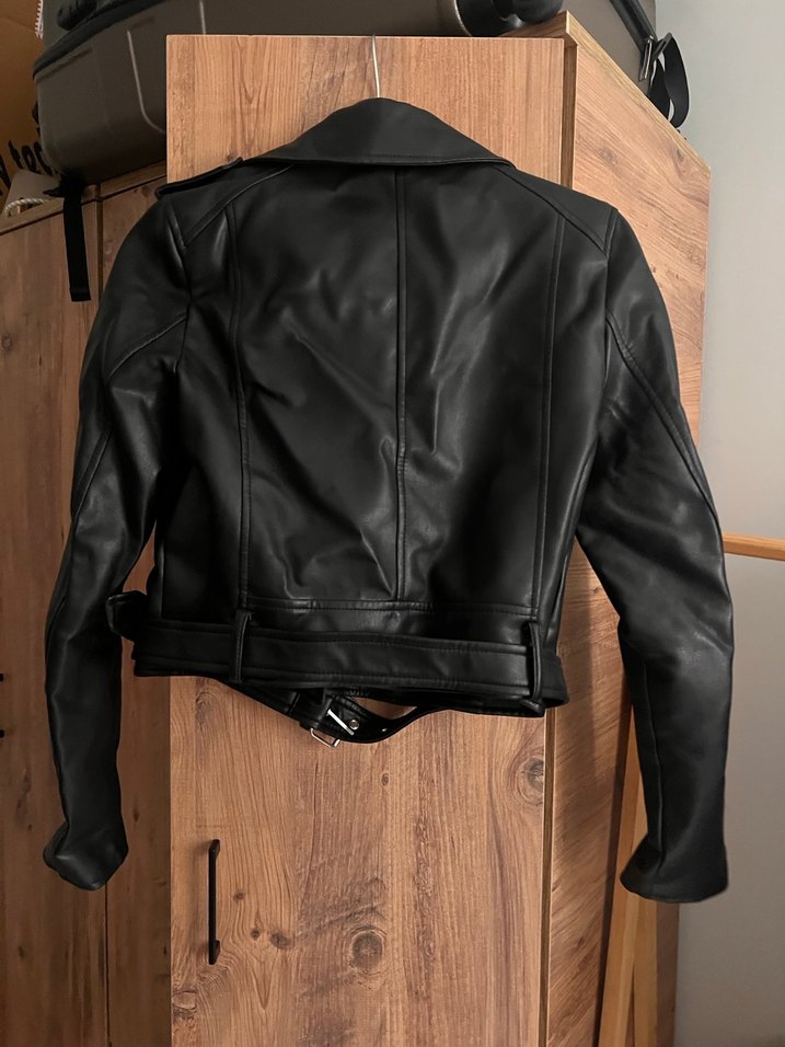 Kadın Siyah Deri Biker Ceket - Görsel 3