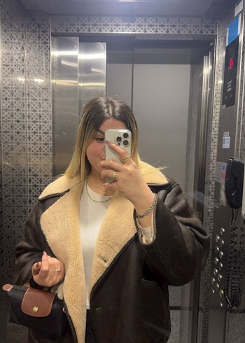 ZARA Kürk Detaylı Bej Deri Kadın Kaban