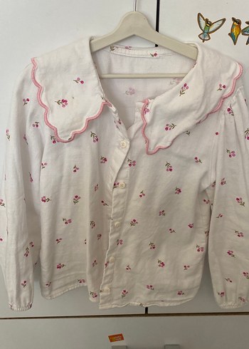 Nakışlı Pamuklu Beyaz Kız Gömlek Kot Pantolon - Görsel 2