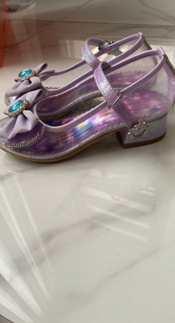 Fiyonklu Mor Kız Çocuk Cam topuklu ayakkabı - Görsel 3