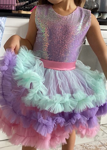 Kız Çocuk Renkli Fırfırlı Özel Gün Elbisesi - Görsel 2