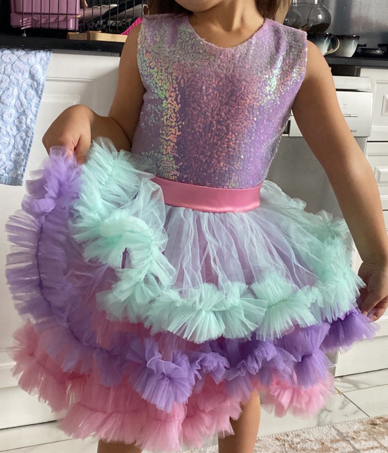 Kız Çocuk Renkli Fırfırlı Özel Gün Elbisesi - Görsel 2